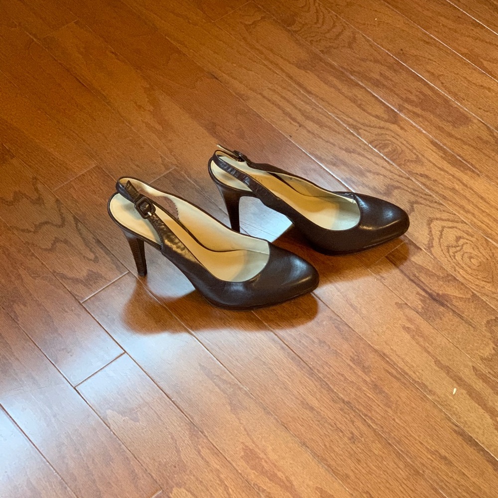 Nine West Chocolate Sling Back Platform Heels